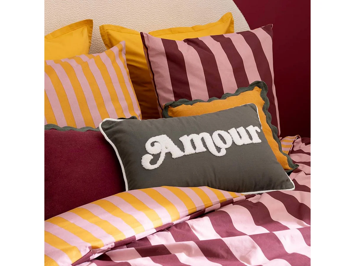 Coussin Déco Brodé "Chéri" 38x58cm Kaki