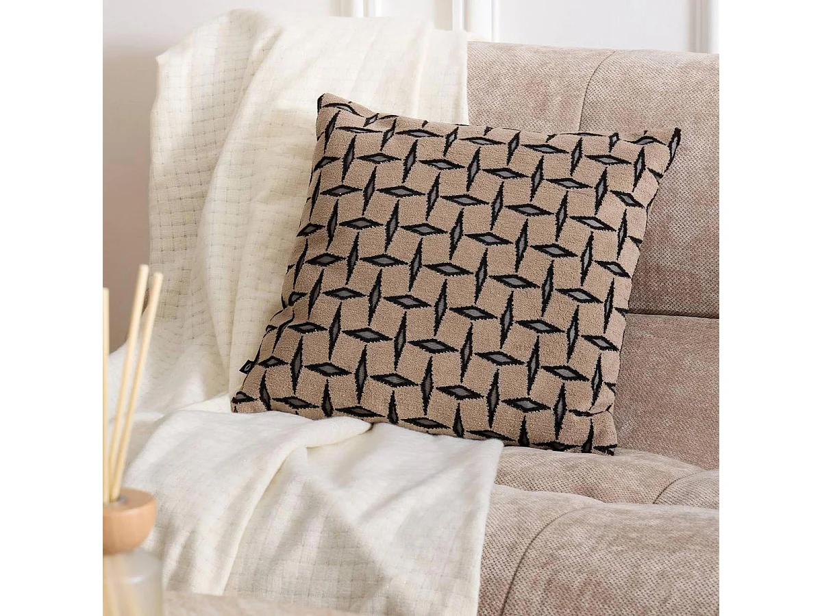 Coussin Déco Jacquard "Diamant" 40x40cm Marron