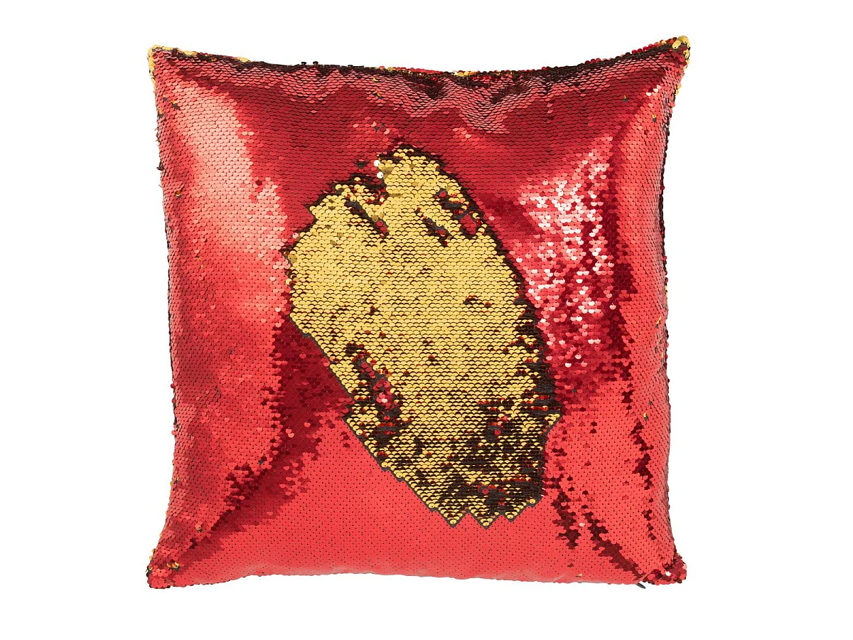 Coussin Déco Réversible "Sequin" 45x45cm Rouge & Or