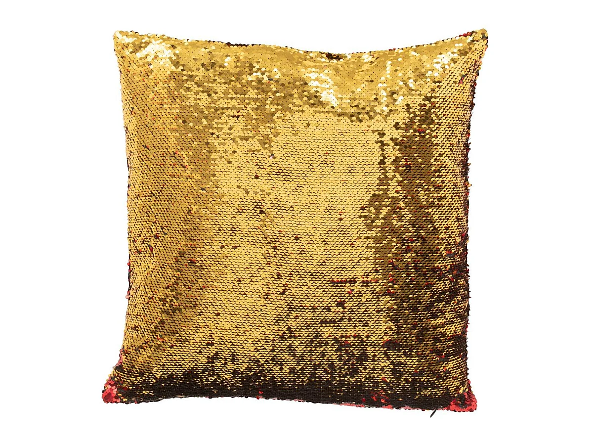 Coussin Déco Réversible "Sequin" 45x45cm Rouge & Or