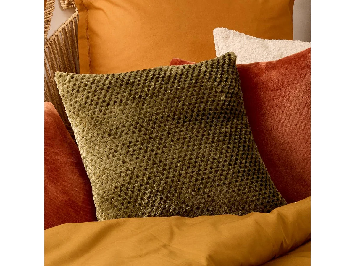 Coussin Jacquard en Flanelle "Lyno" 40x40cm Kaki
