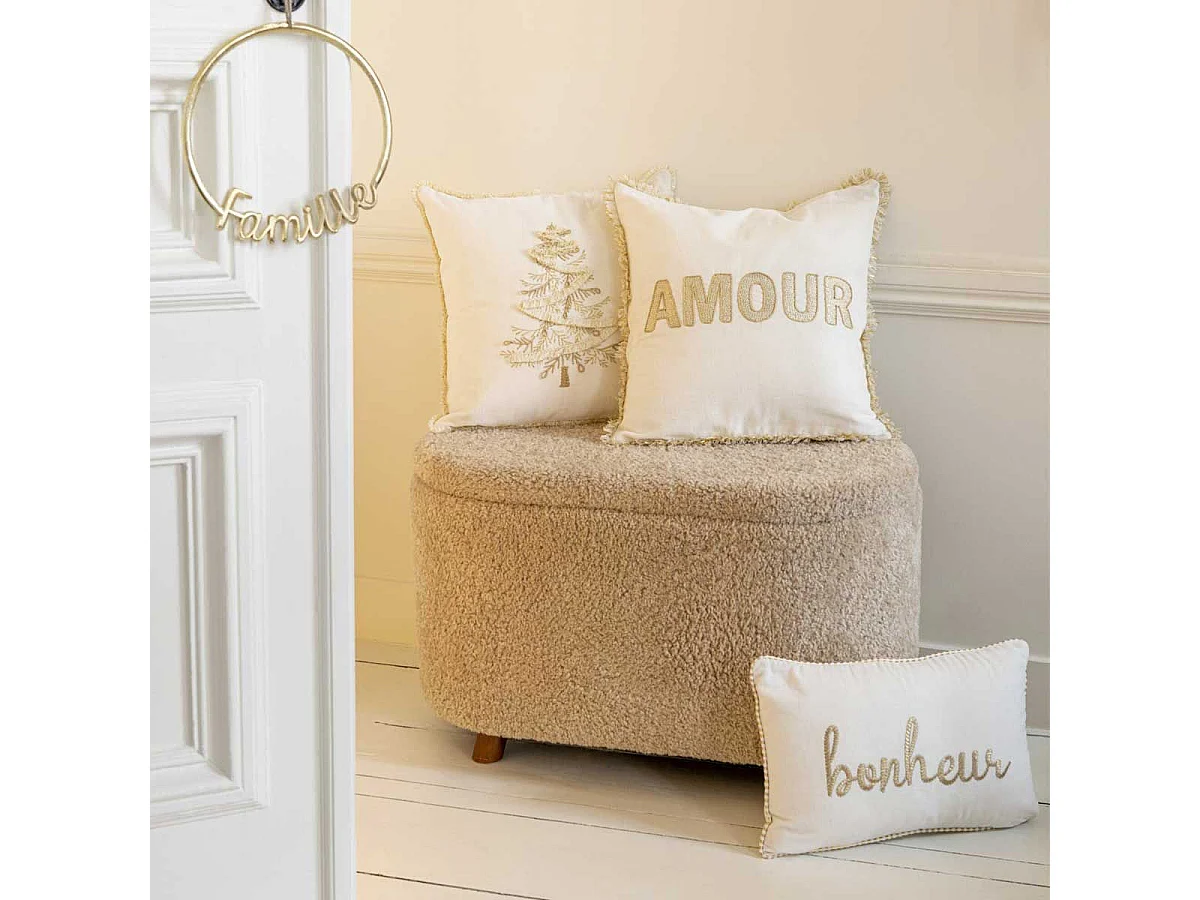 Coussin Déco Bonheur "Ellis" 30x45cm Blanc