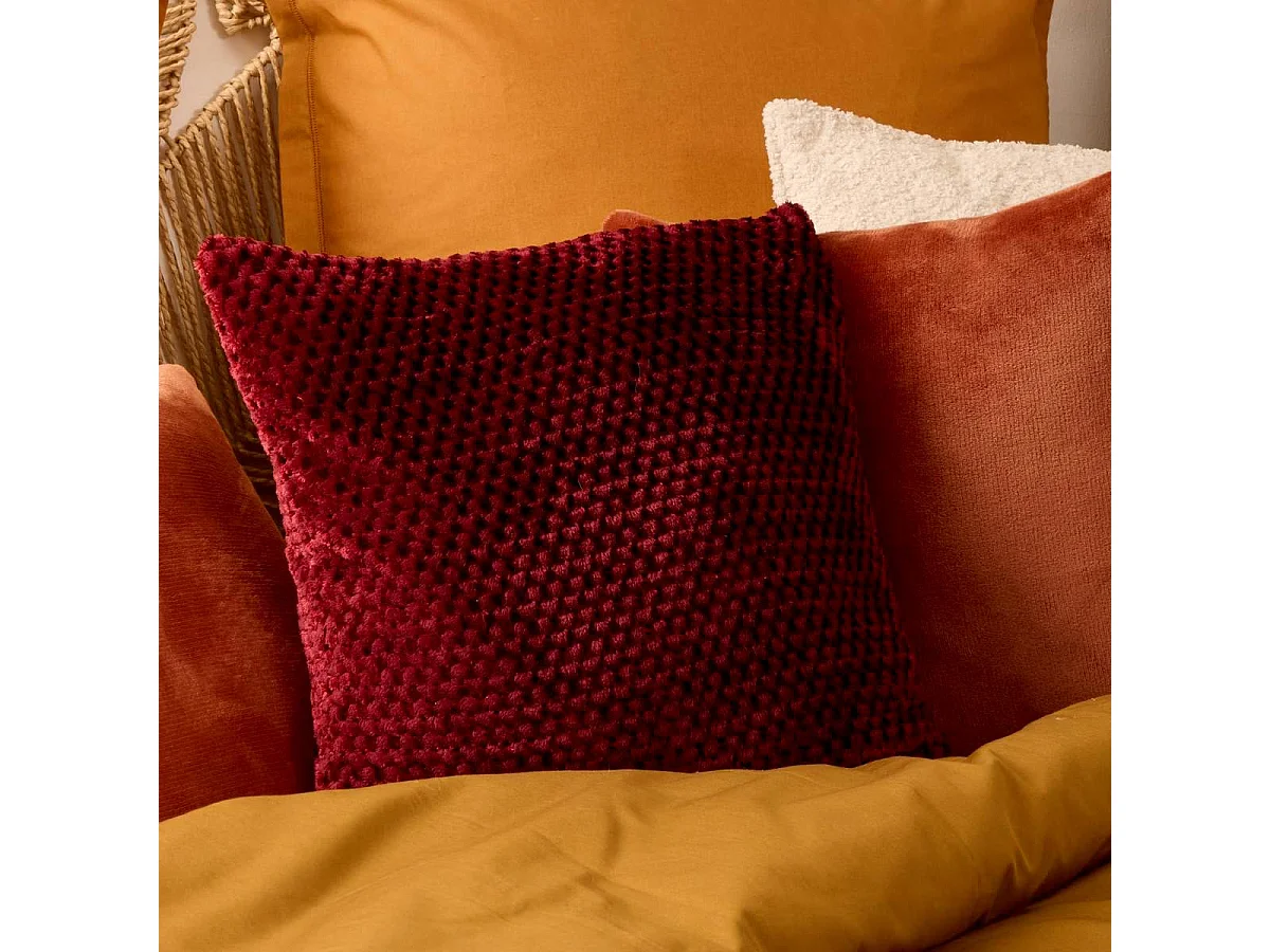 Coussin Jacquard en Flanelle "Lyno" 40x40cm Rouge Grenat