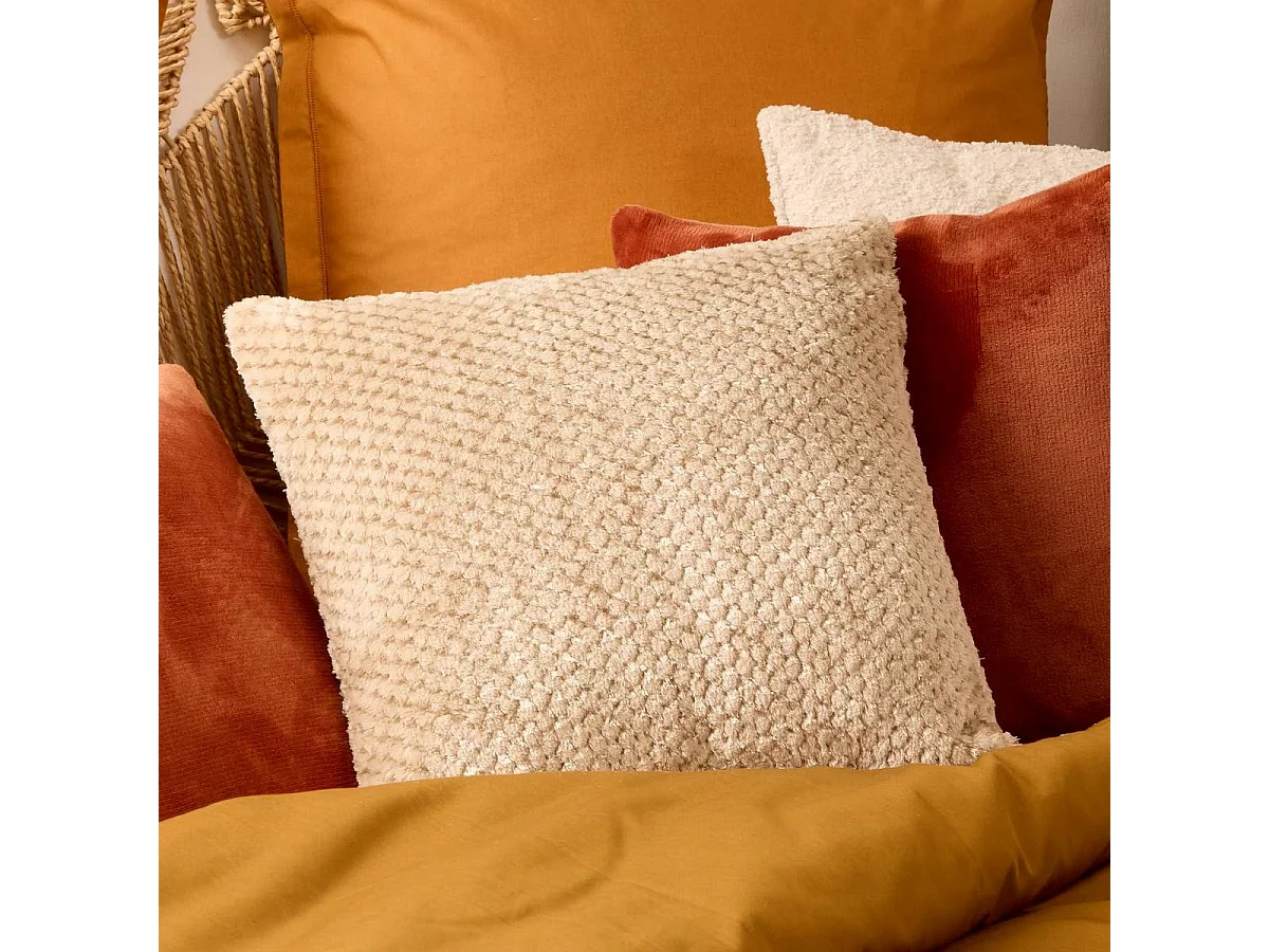 Coussin Jacquard en Flanelle "Lyno" 40x40cm Beige