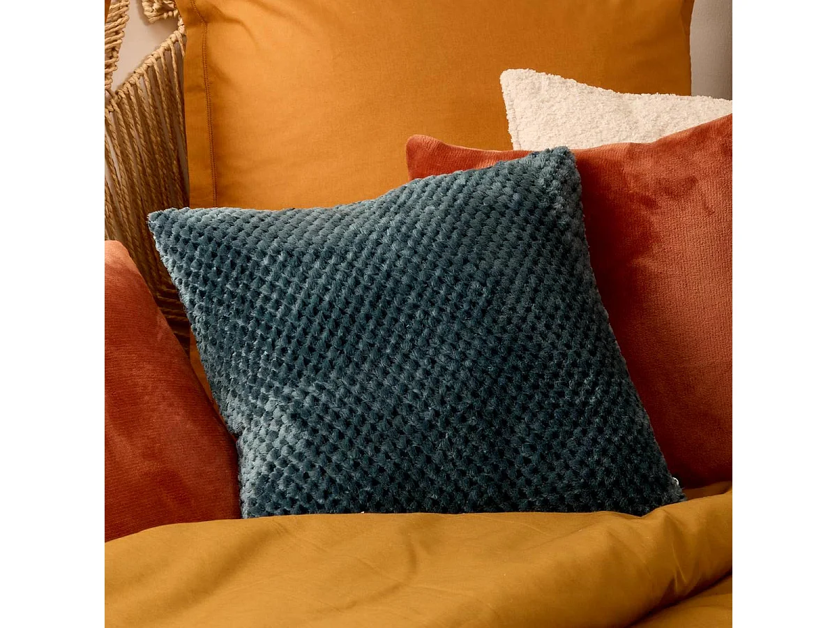 Coussin Jacquard en Flanelle "Lyno" 40x40cm Bleu