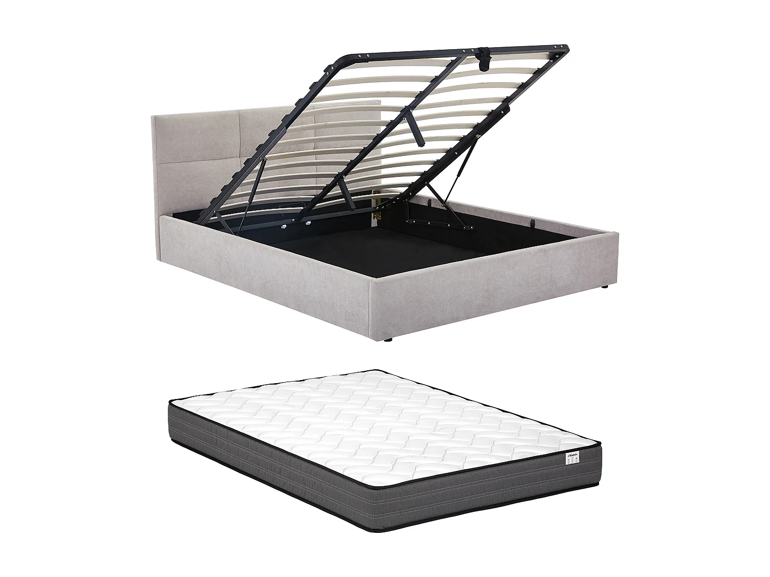 Lit coffre 140 x 200 cm - Tissu chenille - Beige + matelas - YRENE