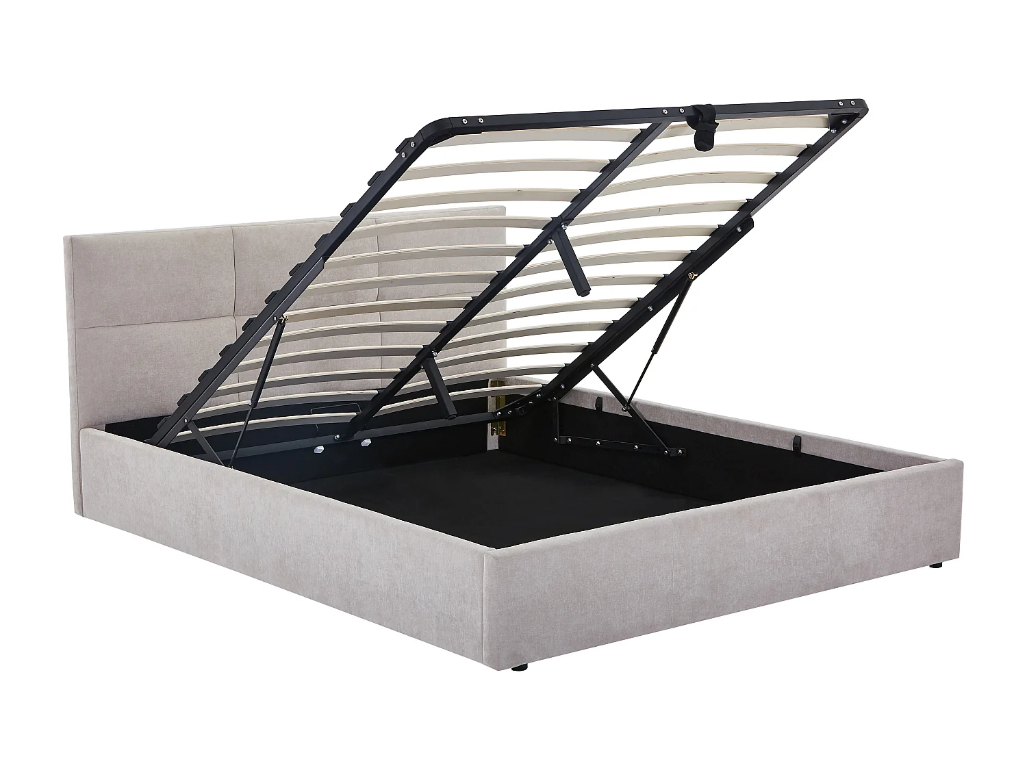 Lit coffre 160 x 200 cm - Tissu chenille - Beige + Matelas - YRENE