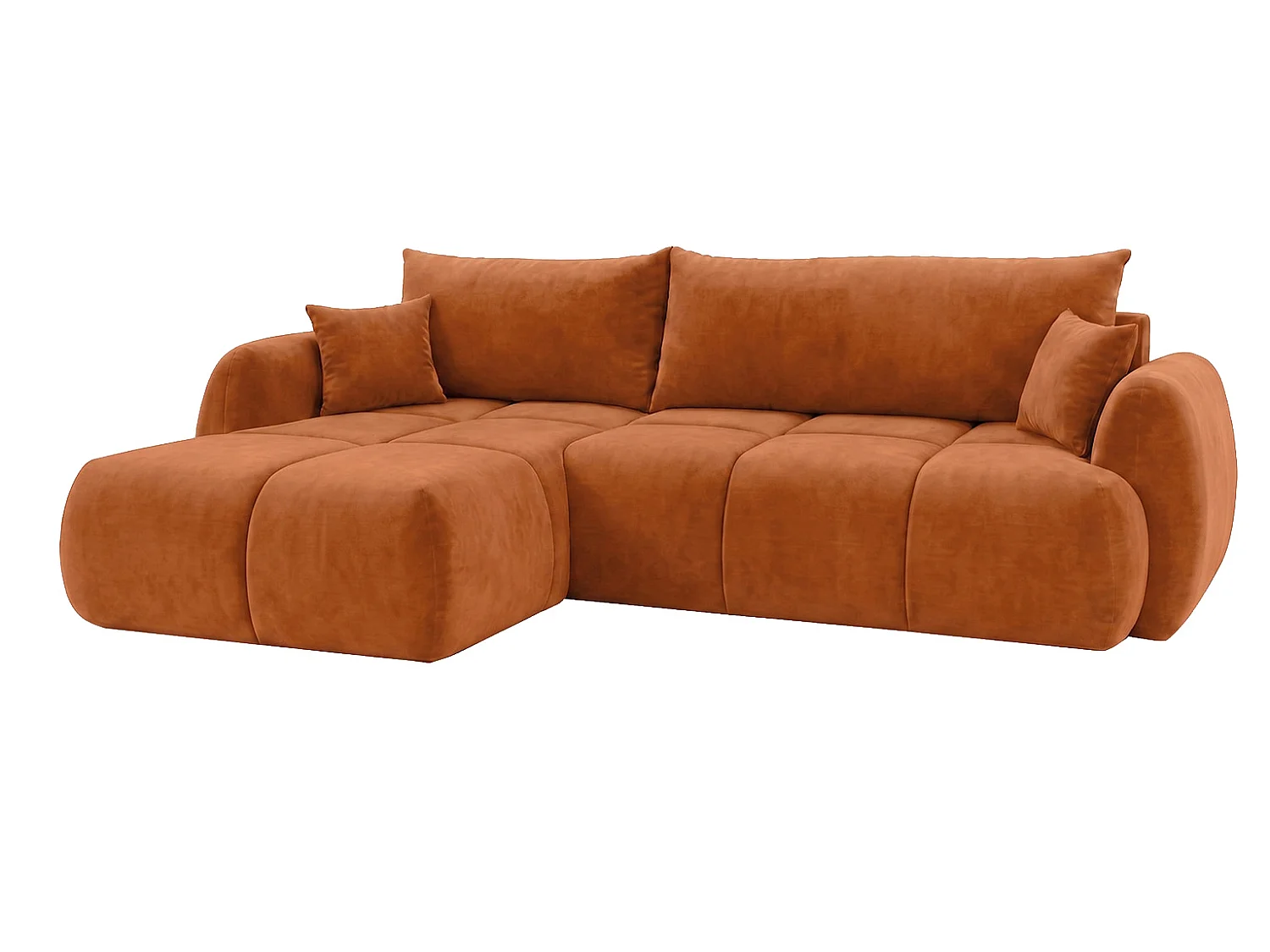 Canapé d’angle avec fonction couchage et coffre de rangement, tissu velours Bluvel, Cannelle, Gauche, COCO