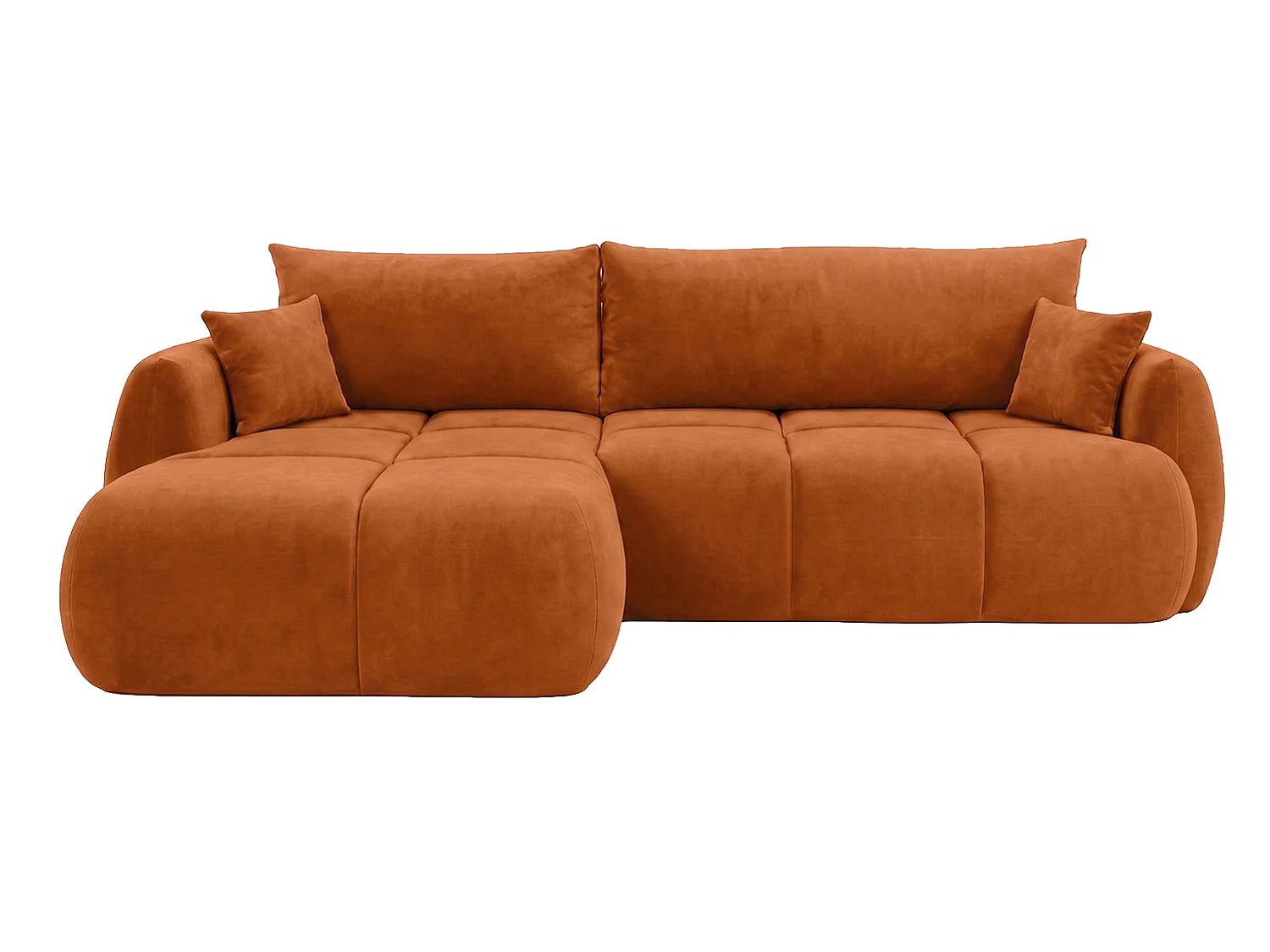 Canapé d’angle avec fonction couchage et coffre de rangement, tissu velours Bluvel, Cannelle, Gauche, COCO