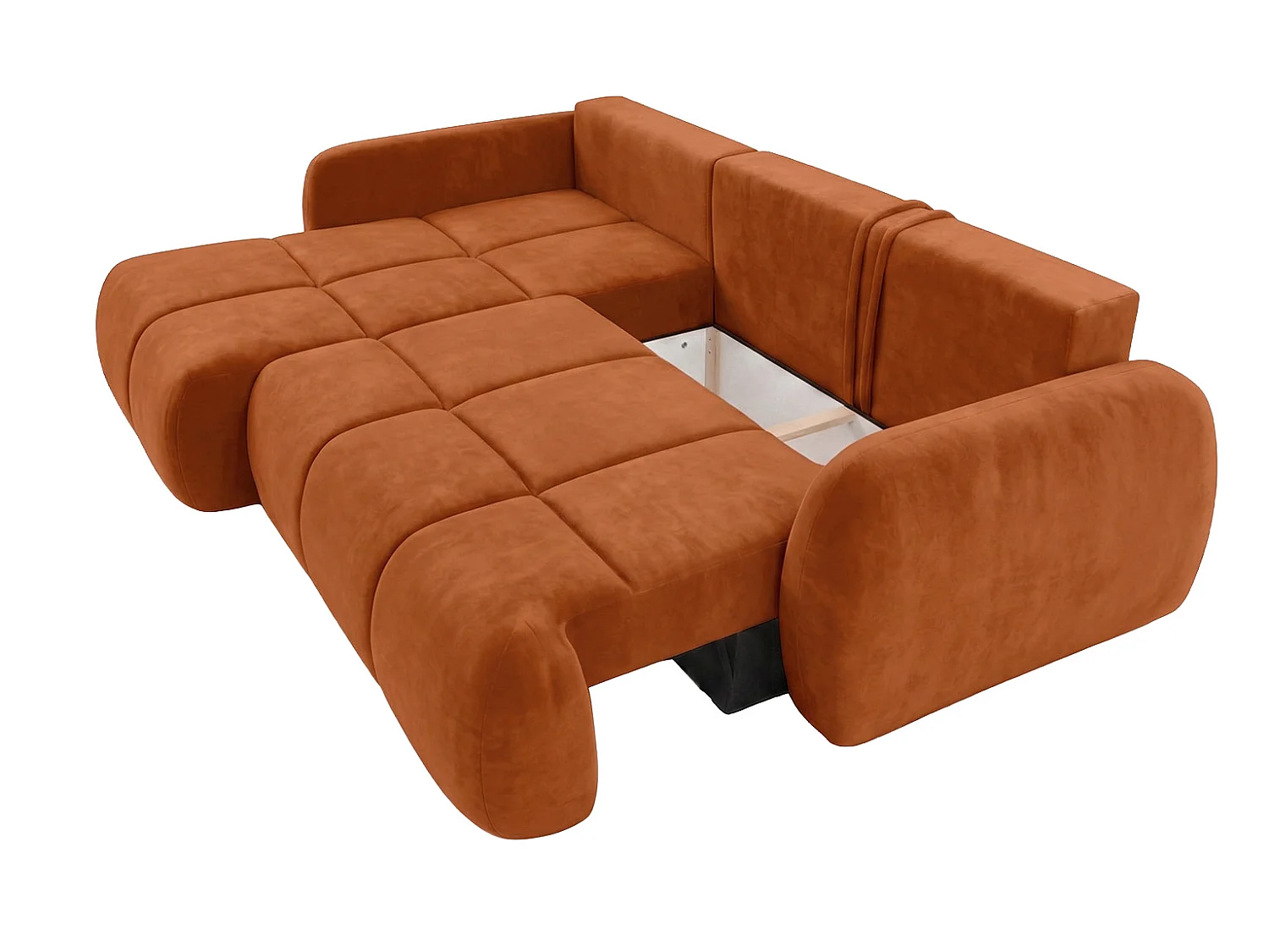 Canapé d’angle avec fonction couchage et coffre de rangement, tissu velours Bluvel, Cannelle, Gauche, COCO