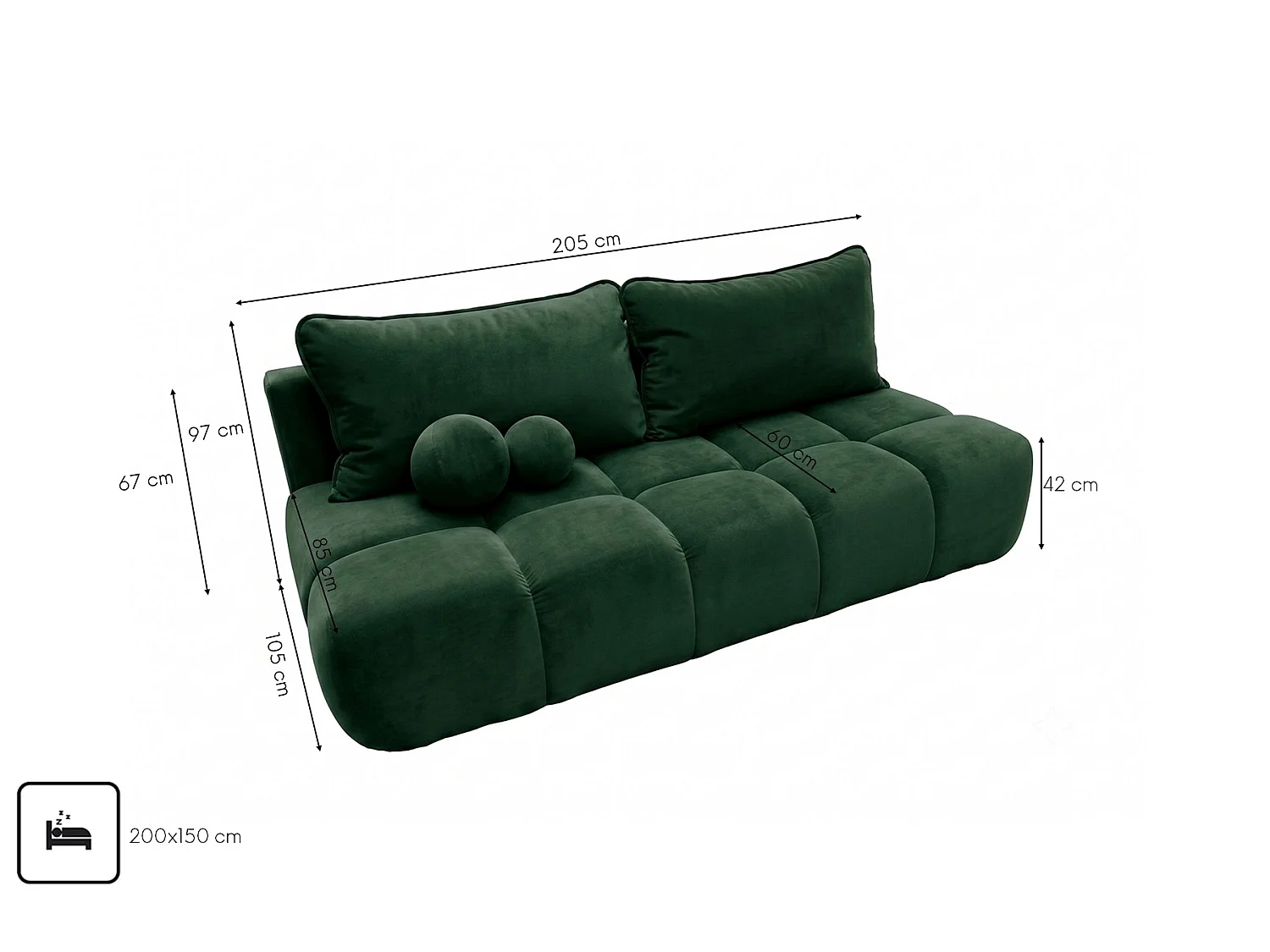 Canapé convertible avec coffre de rangement, tissu velours Bluvel, Vert, COCO