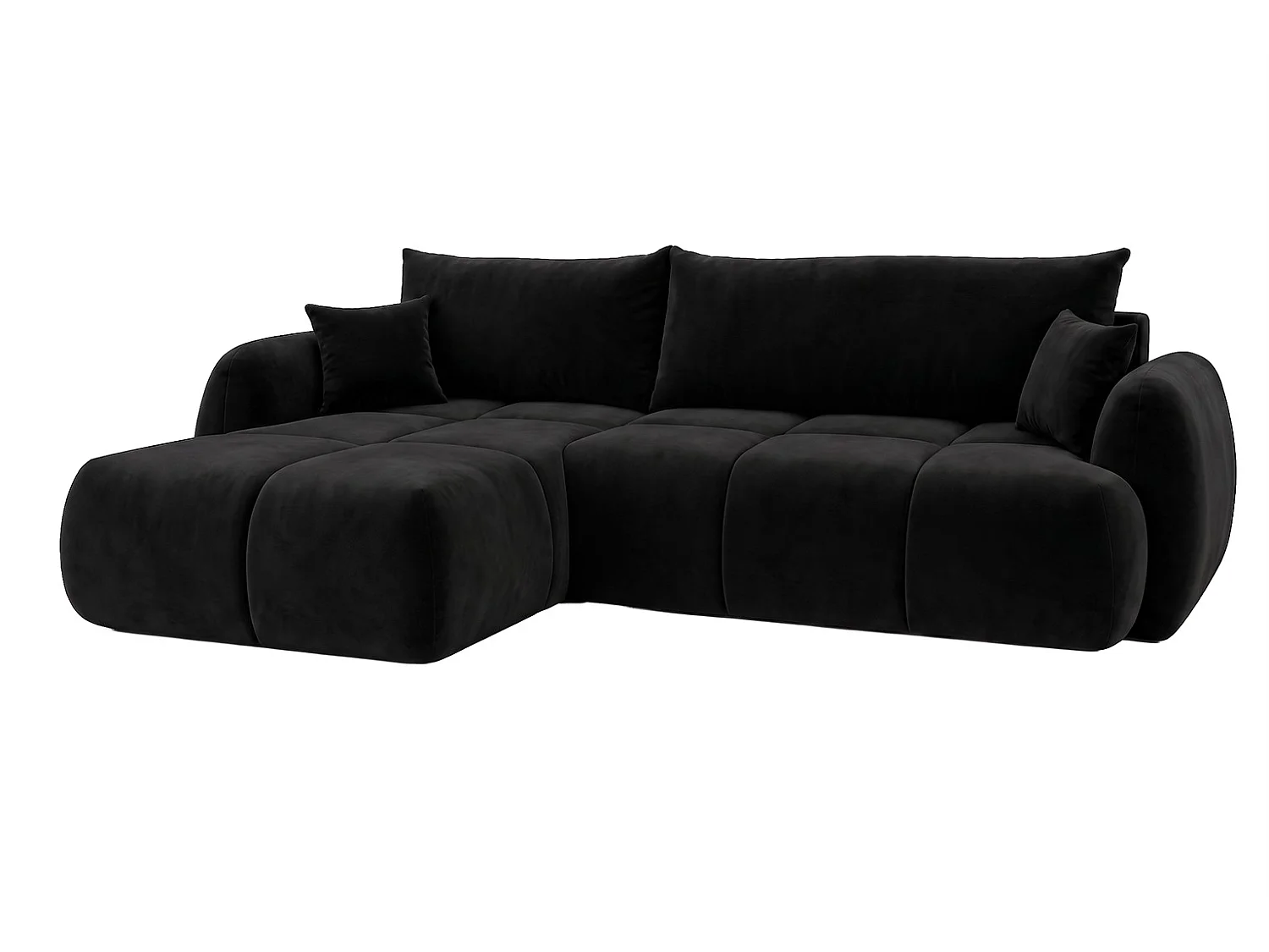 Ecksofa mit Schlaffunktion und Bettkasten, Veloursstoff Bluvel, Schwarz, Links, COCO