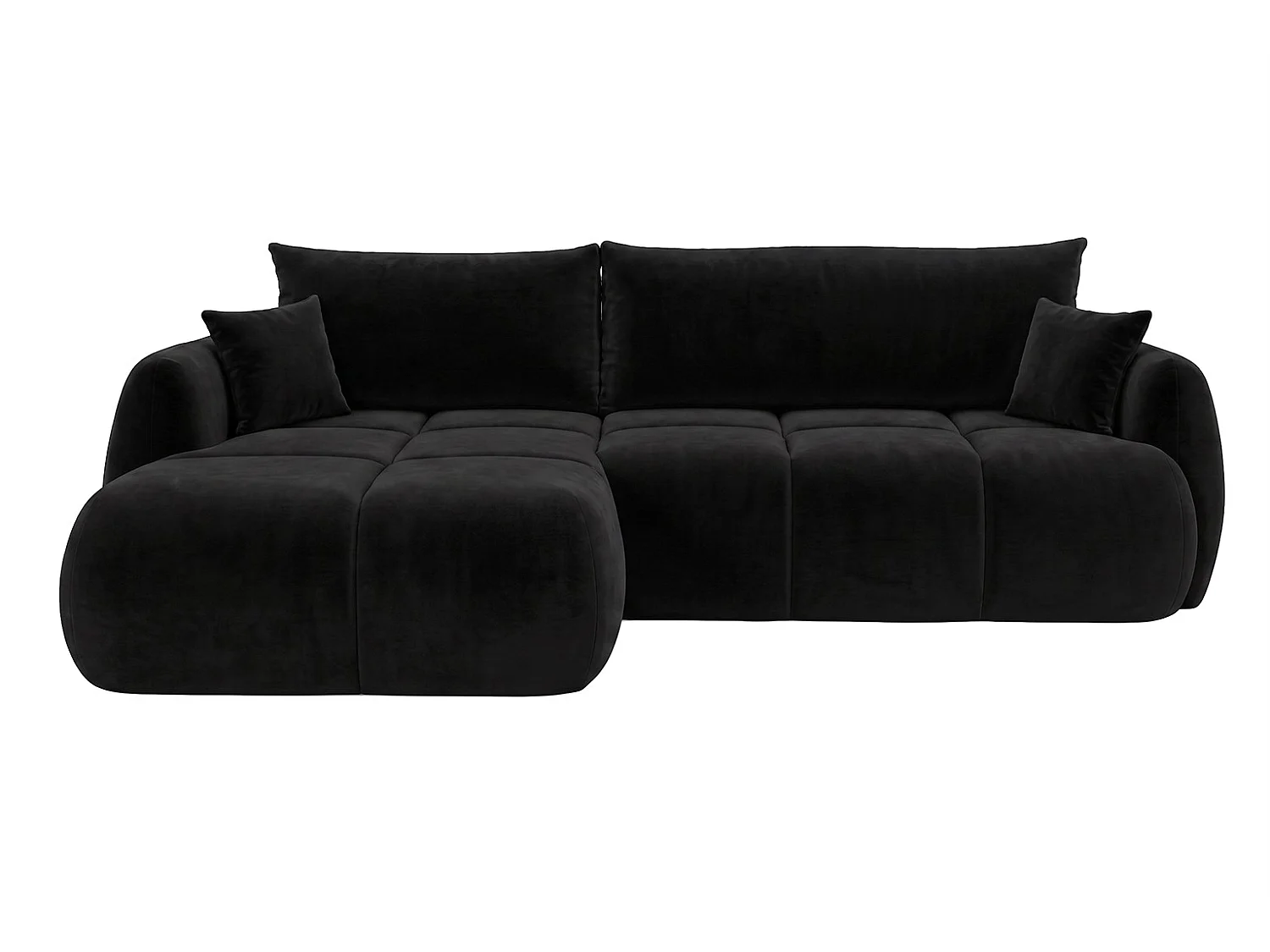 Ecksofa mit Schlaffunktion und Bettkasten, Veloursstoff Bluvel, Schwarz, Links, COCO