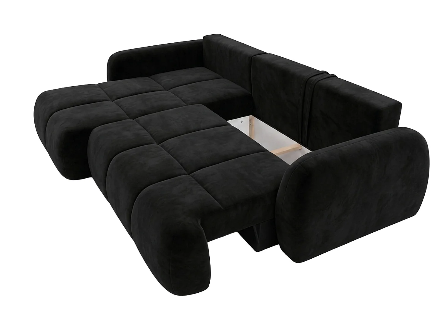 Ecksofa mit Schlaffunktion und Bettkasten, Veloursstoff Bluvel, Schwarz, Links, COCO