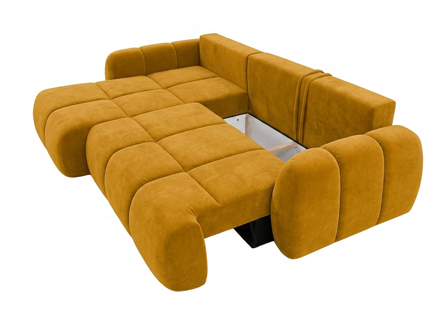 Ecksofa mit Schlaffunktion und Bettkasten, Veloursstoff Bluvel, Golden, Links, COCO