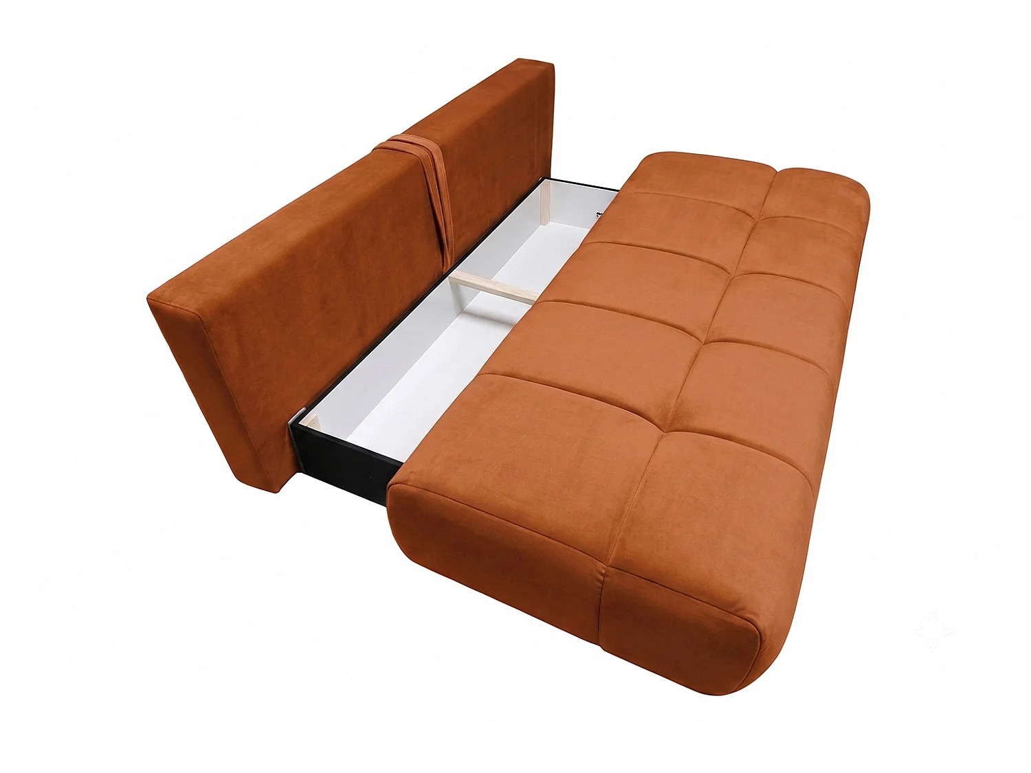 Sofa z funkcją spania i pojemnikiem, tkanina welurowa Bluvel, Cynamonowy, COCO