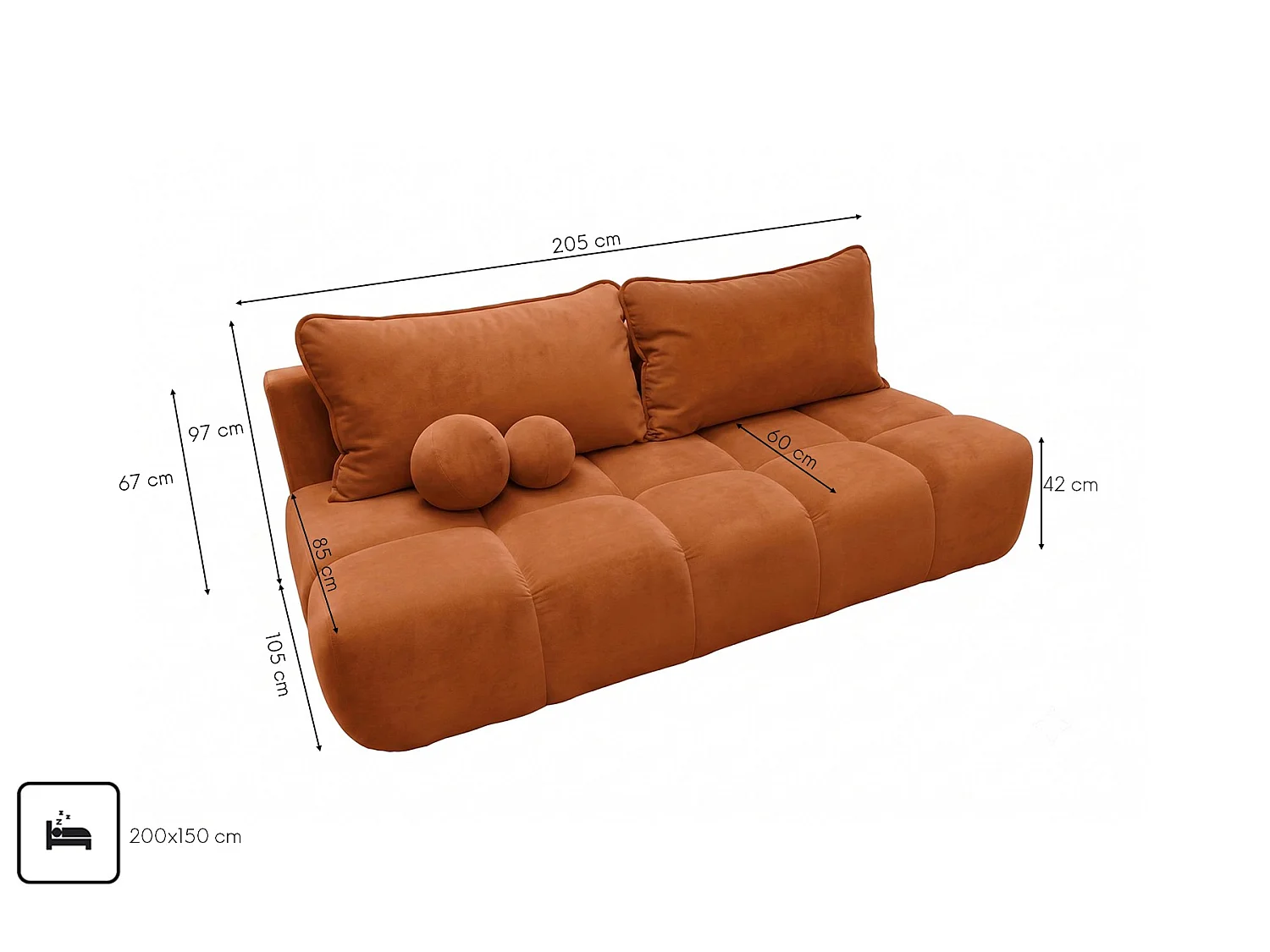 Sofa z funkcją spania i pojemnikiem, tkanina welurowa Bluvel, Cynamonowy, COCO