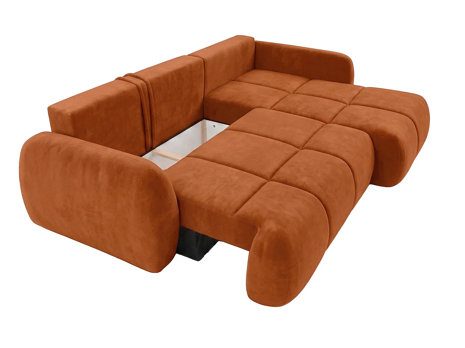 Ecksofa mit Schlaffunktion und Bettkasten, Veloursstoff Bluvel, Zimtfarbe, Rechts, COCO