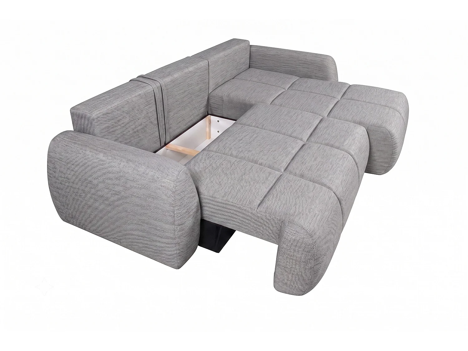 Canapé d’angle avec fonction couchage et coffre de rangement, tissu structuré Verita, Gris, Droite, COCO