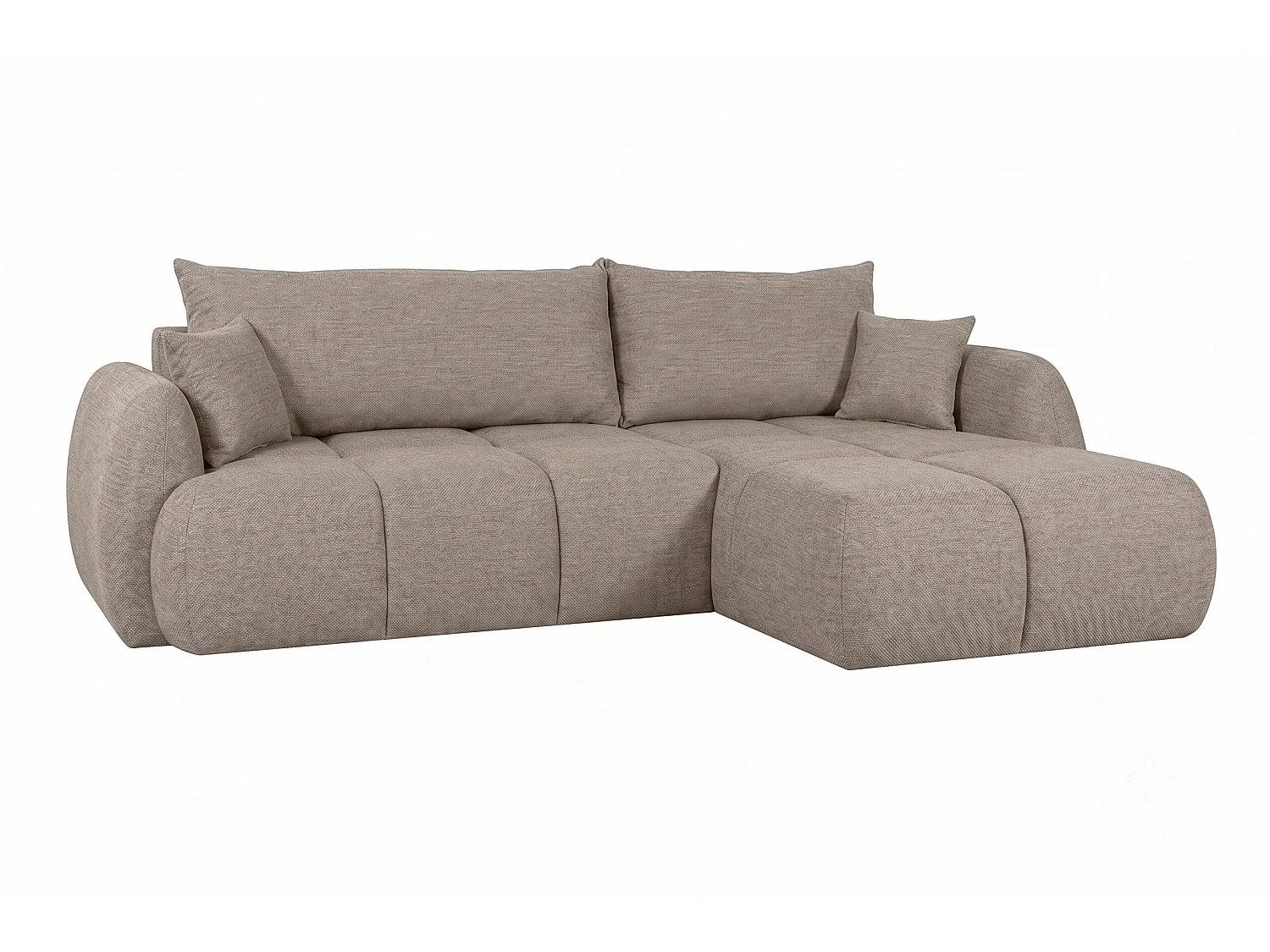 Canapé d’angle avec fonction couchage et coffre de rangement, tissu structuré Verita, Beige chaud, Droite, COCO