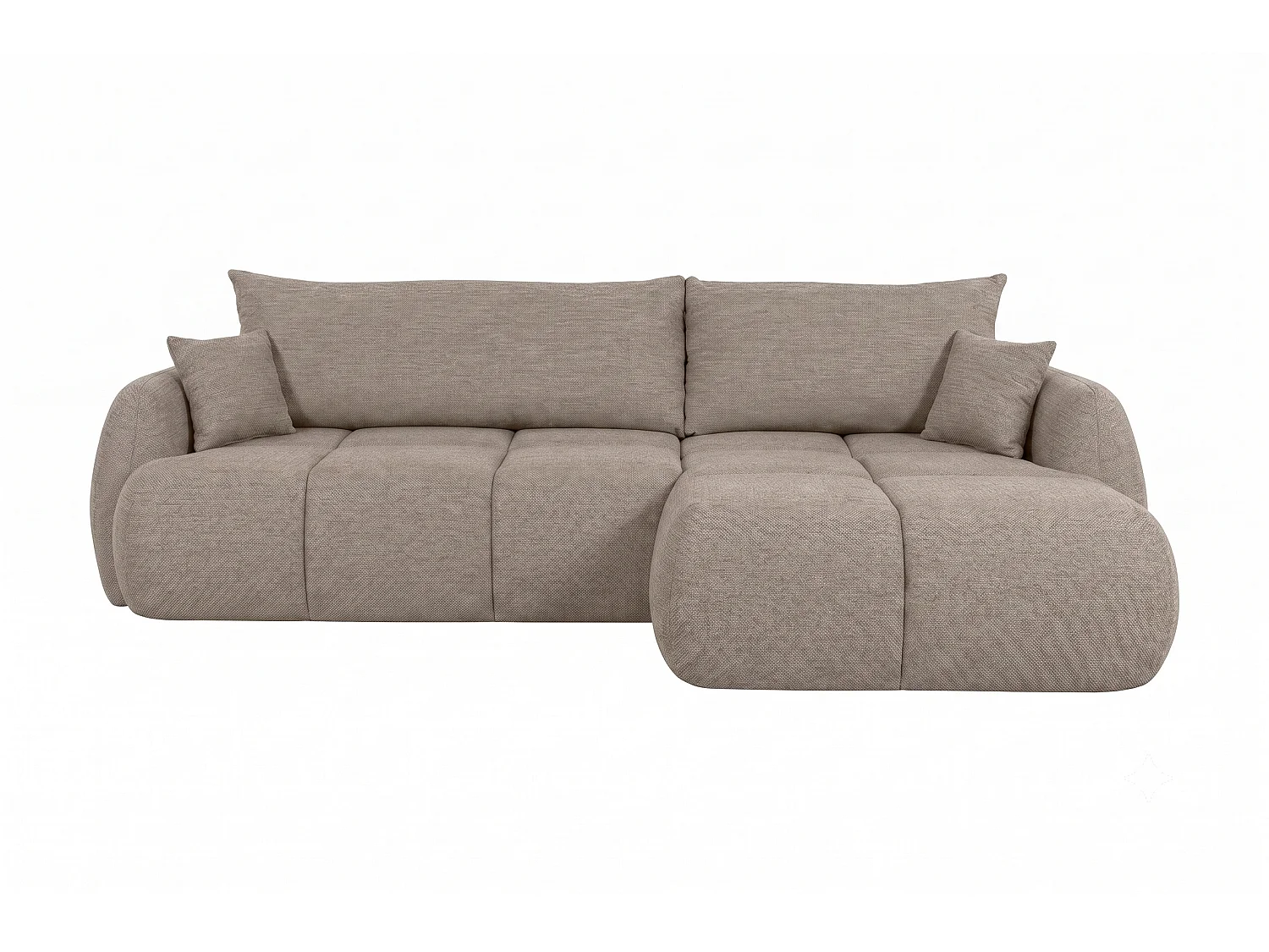 Canapé d’angle avec fonction couchage et coffre de rangement, tissu structuré Verita, Beige chaud, Droite, COCO