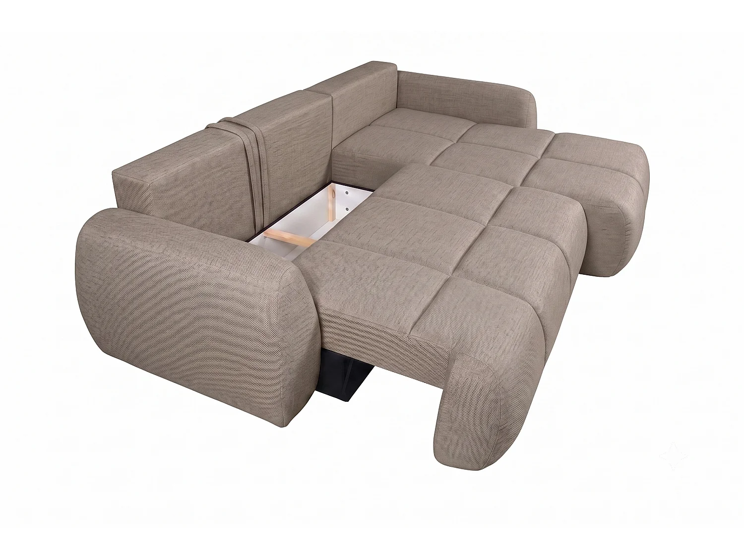 Canapé d’angle avec fonction couchage et coffre de rangement, tissu structuré Verita, Beige chaud, Droite, COCO