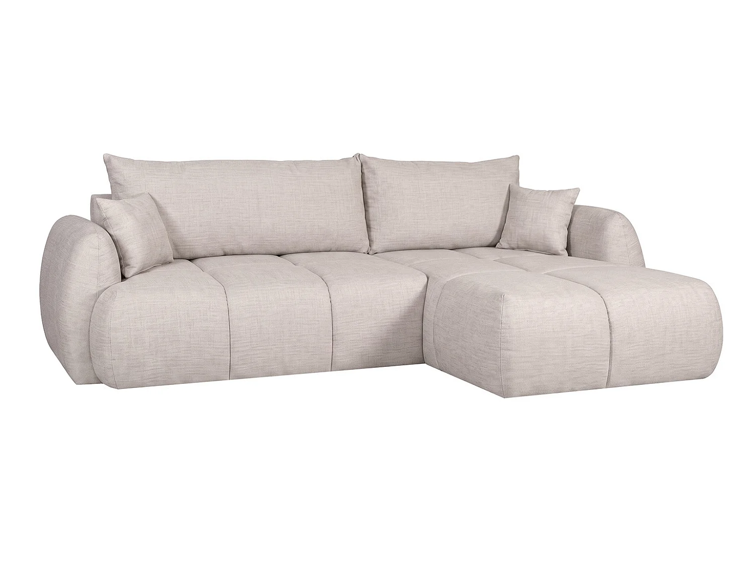 Canapé d’angle avec fonction couchage et coffre de rangement, tissu structuré Verita, Beige, Droite, COCO