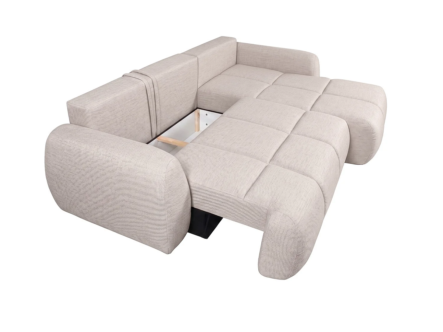 Canapé d’angle avec fonction couchage et coffre de rangement, tissu structuré Verita, Beige, Droite, COCO