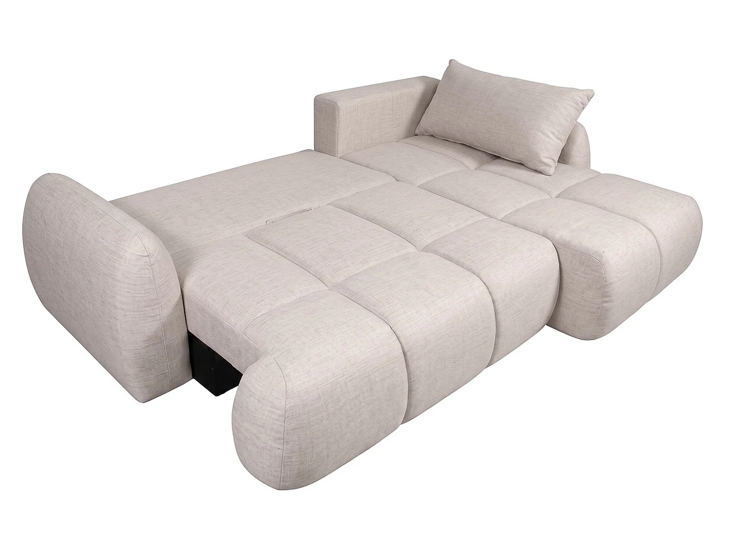 Canapé d’angle avec fonction couchage et coffre de rangement, tissu structuré Verita, Beige, Droite, COCO
