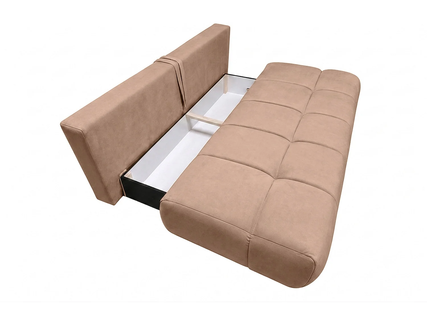 Canapé convertible avec coffre de rangement, tissu velours Bluvel, Latte, COCO