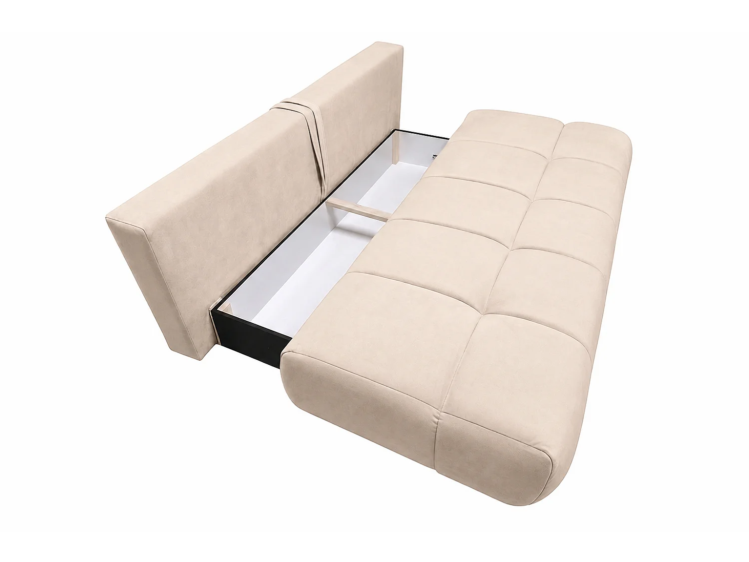 Canapé convertible avec coffre de rangement, tissu velours Bluvel, Crème, COCO