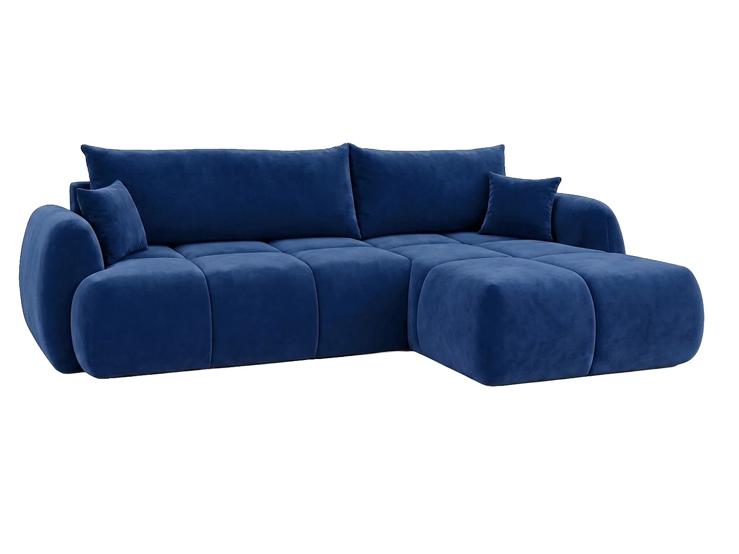 Ecksofa mit Schlaffunktion und Bettkasten, Veloursstoff Bluvel, Tintenblau, Rechts, COCO