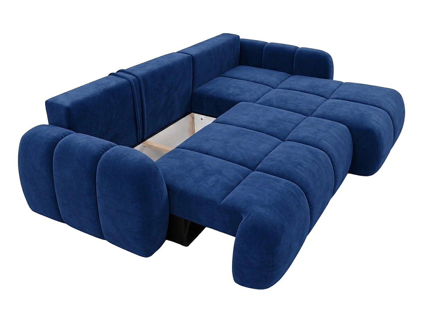 Ecksofa mit Schlaffunktion und Bettkasten, Veloursstoff Bluvel, Tintenblau, Rechts, COCO