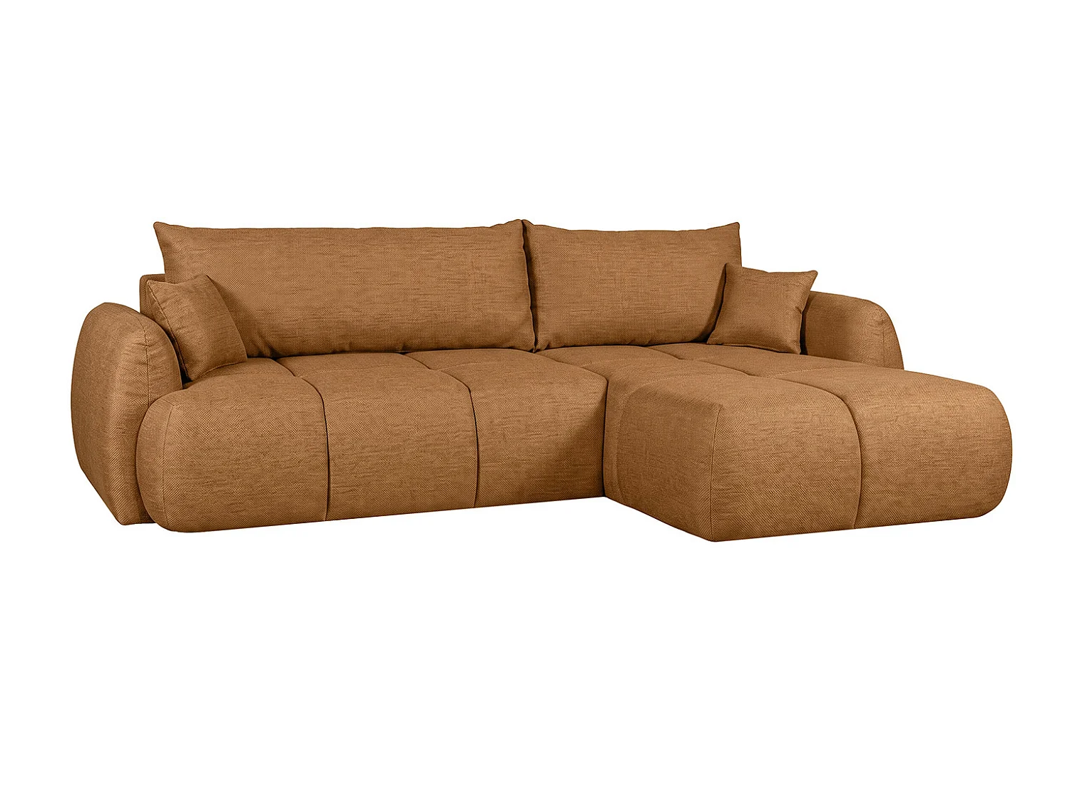 Canapé d’angle avec fonction couchage et coffre de rangement, tissu structuré Verita, Cuivré, Droite, COCO