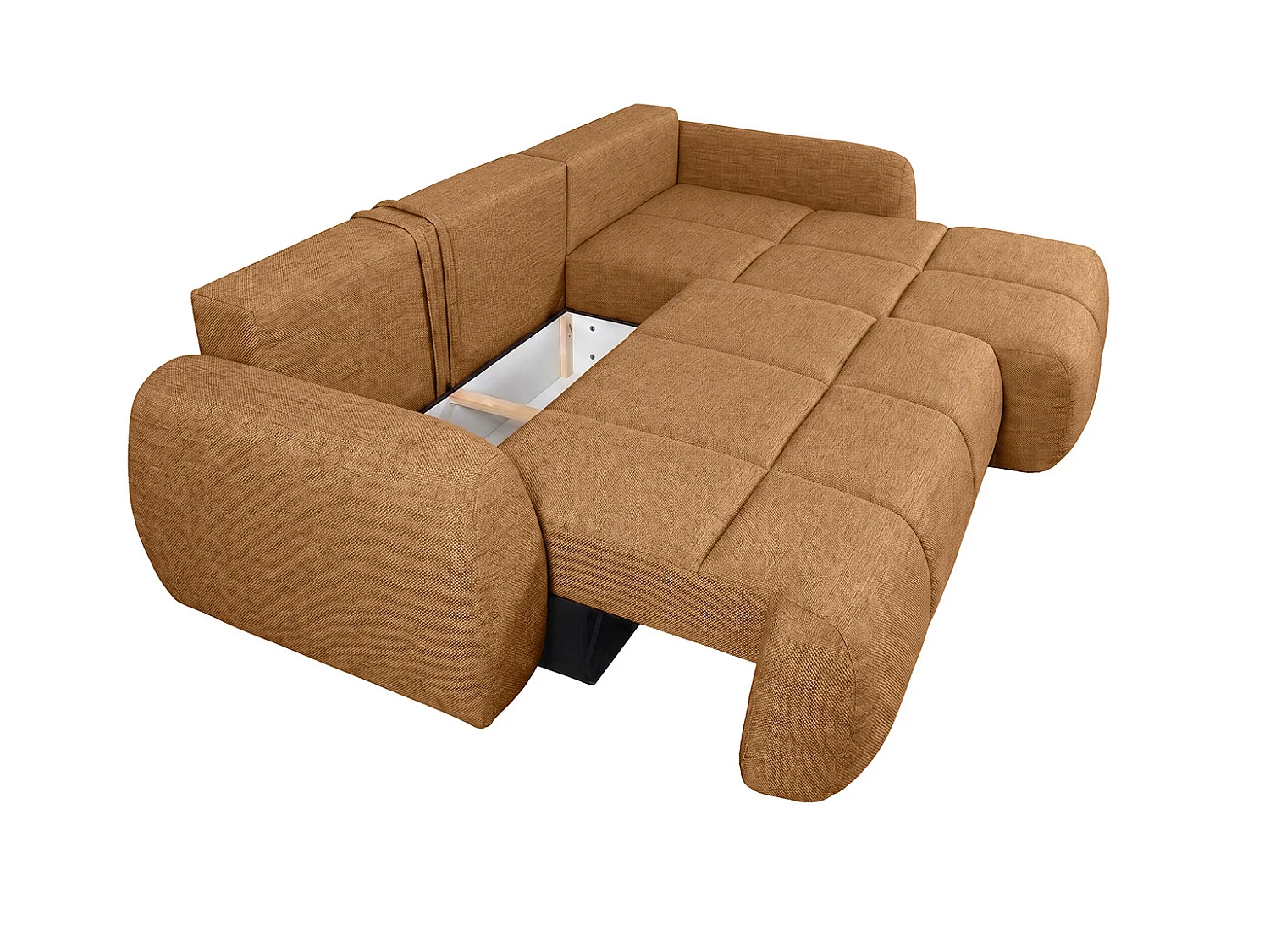 Canapé d’angle avec fonction couchage et coffre de rangement, tissu structuré Verita, Cuivré, Droite, COCO