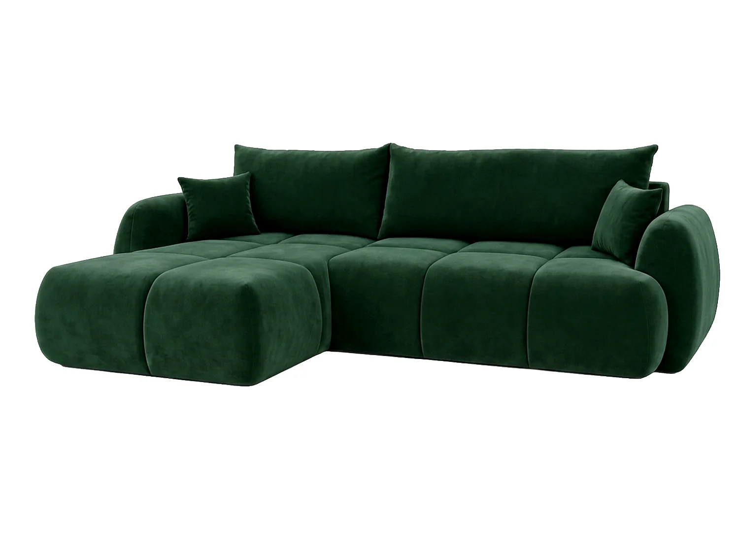 Ecksofa mit Schlaffunktion und Bettkasten, Veloursstoff Bluvel, Grün, Links, COCO