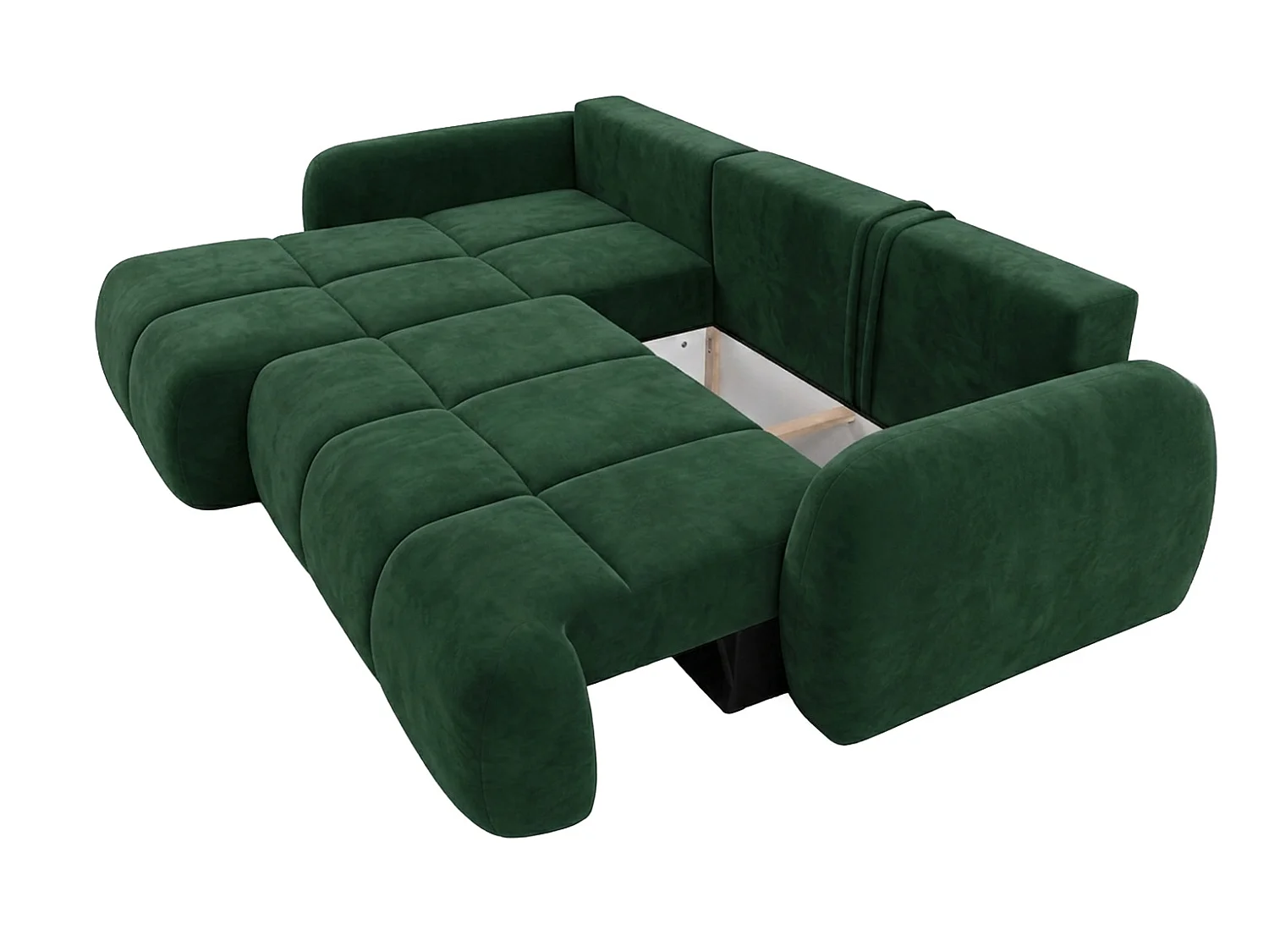 Ecksofa mit Schlaffunktion und Bettkasten, Veloursstoff Bluvel, Grün, Links, COCO