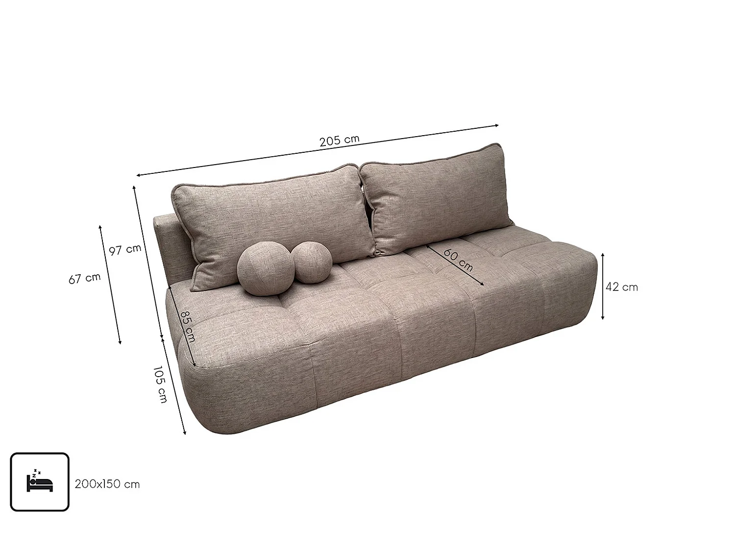Canapé convertible avec coffre de rangement, tissu structuré Verita, Beige chaud, COCO