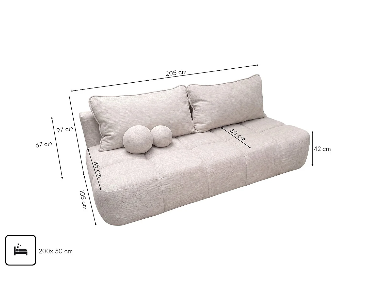 Bank met slaapfunctie en opbergruimte, structuurstof Verita, Beige, COCO