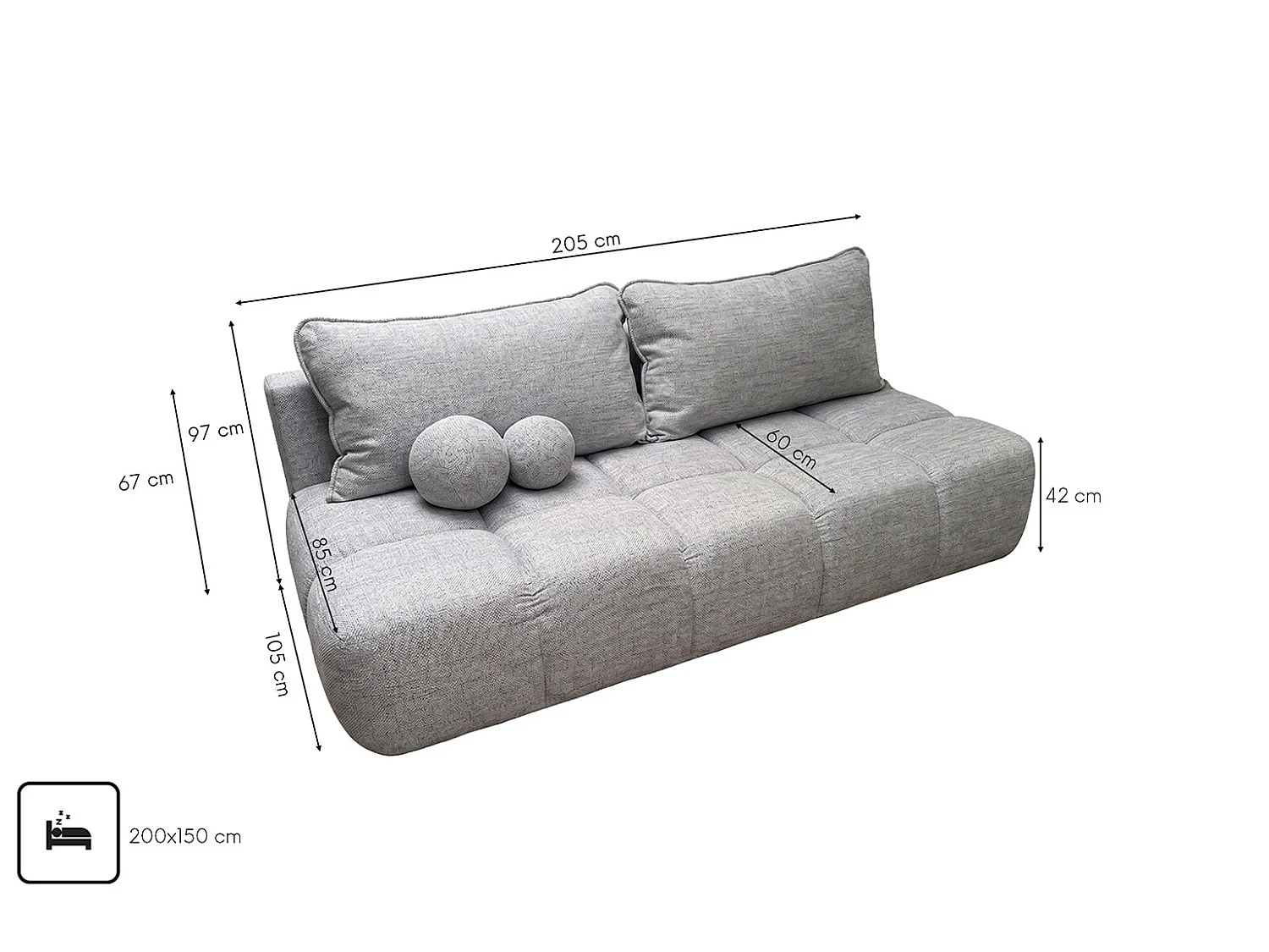 Canapé convertible avec coffre de rangement, tissu structuré Verita, Gris, COCO