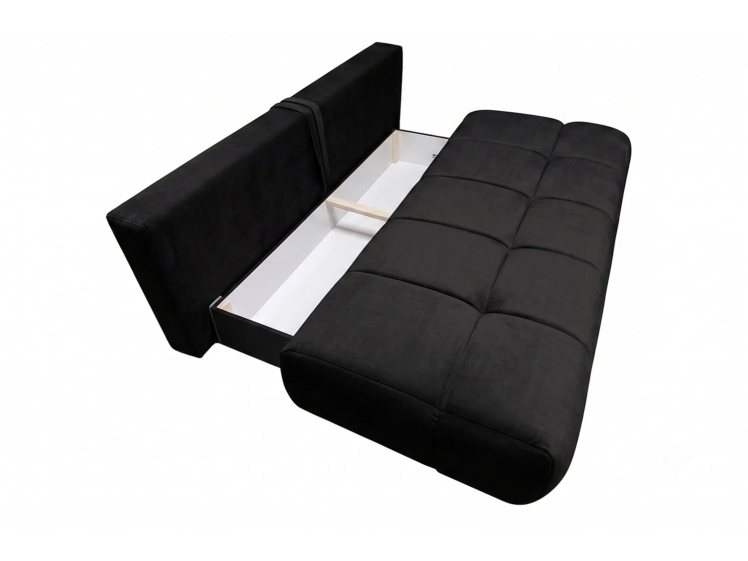 Canapé convertible avec coffre de rangement, tissu velours Bluvel, Noir, COCO