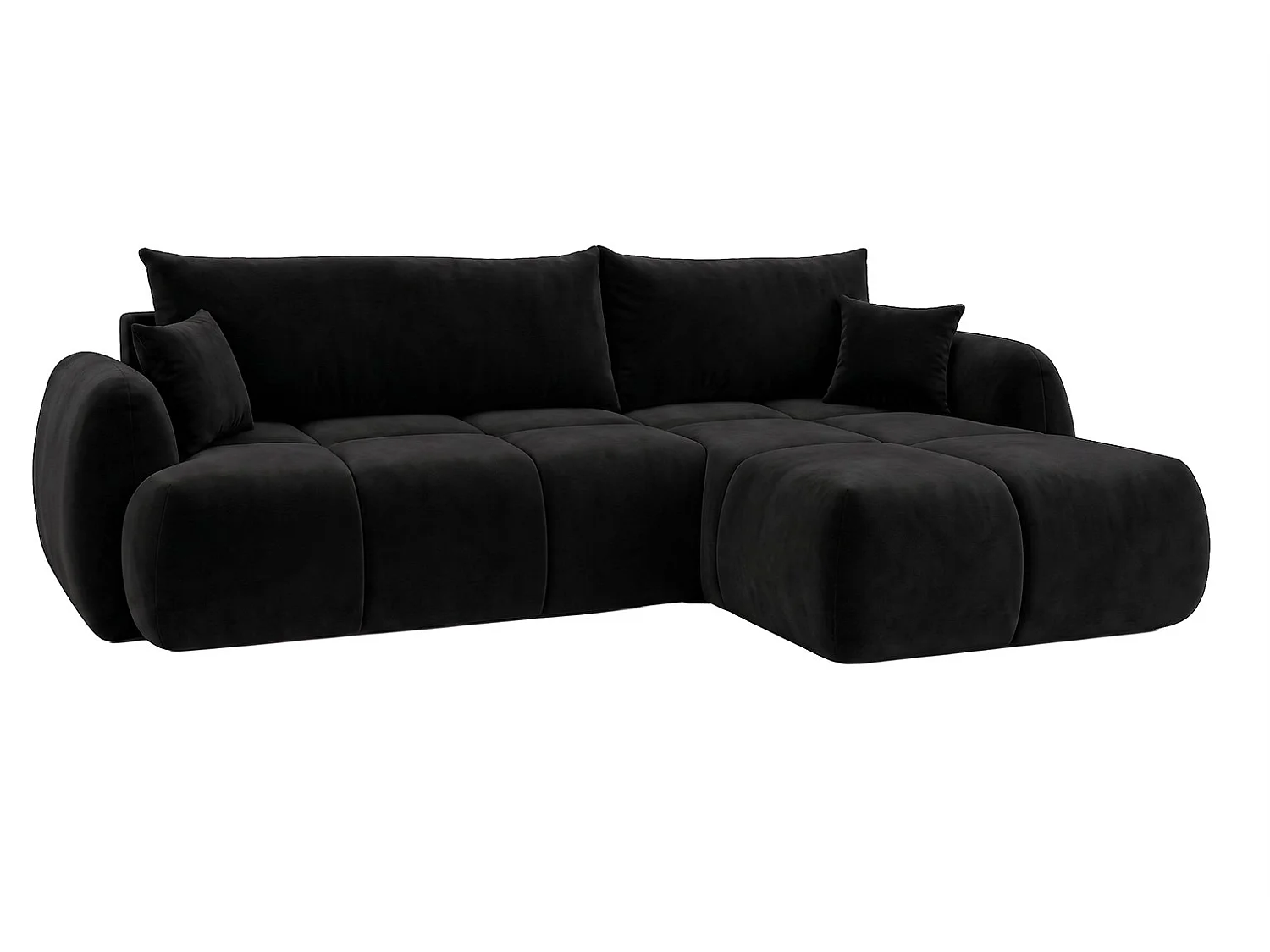 Ecksofa mit Schlaffunktion und Bettkasten, Veloursstoff Bluvel, Schwarz, Rechts, COCO