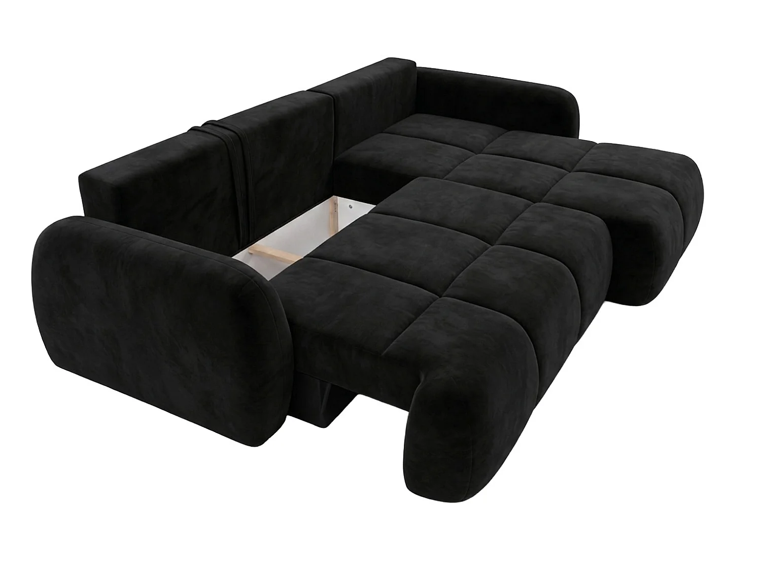 Ecksofa mit Schlaffunktion und Bettkasten, Veloursstoff Bluvel, Schwarz, Rechts, COCO