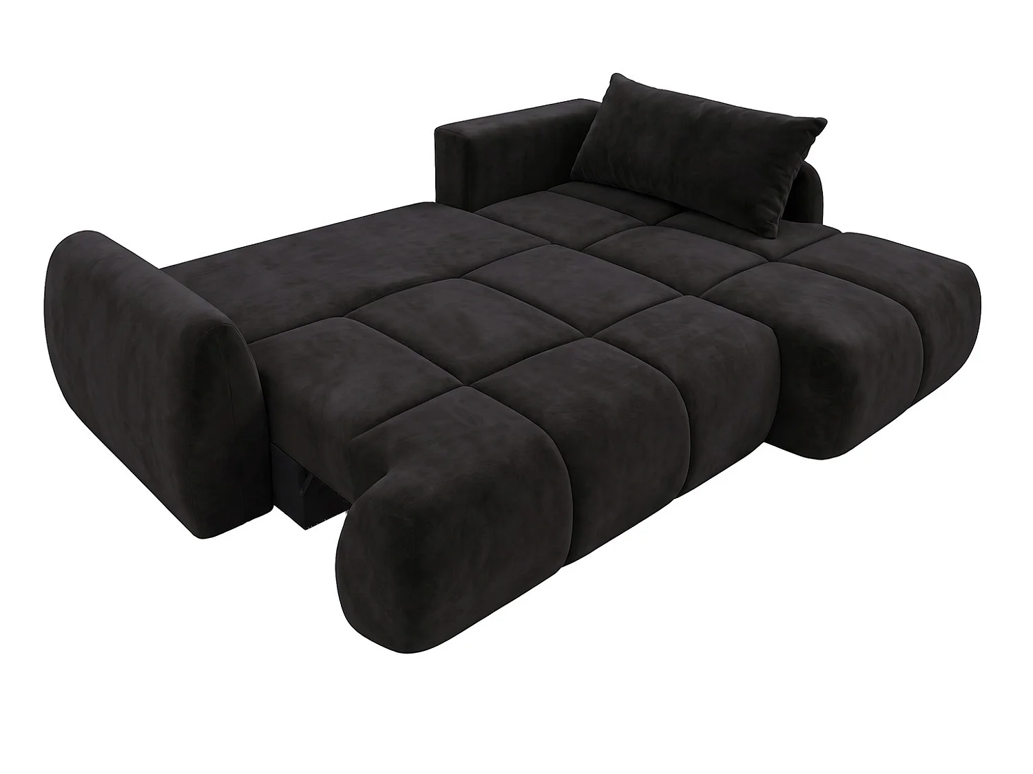 Ecksofa mit Schlaffunktion und Bettkasten, Veloursstoff Bluvel, Schwarz, Rechts, COCO