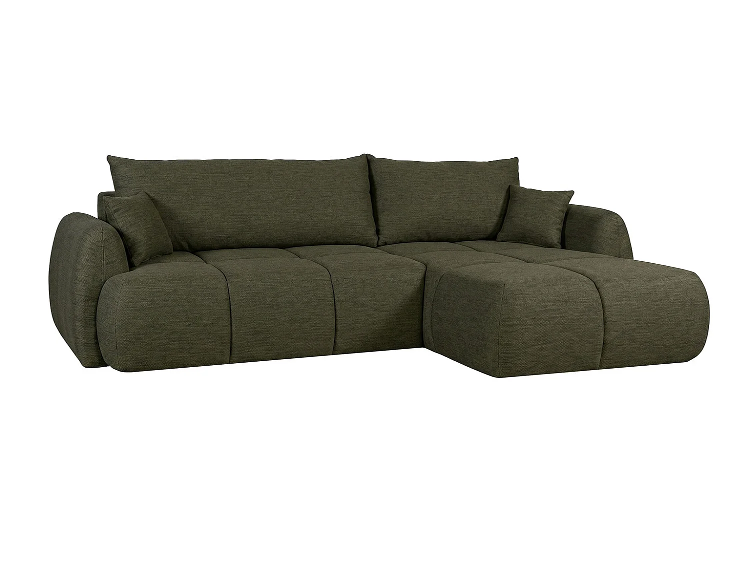Canapé d’angle avec fonction couchage et coffre de rangement, tissu structuré Verita, Olive, Droite, COCO