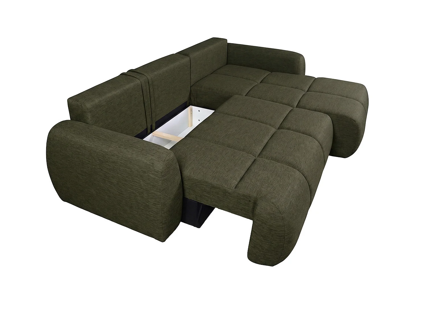 Canapé d’angle avec fonction couchage et coffre de rangement, tissu structuré Verita, Olive, Droite, COCO