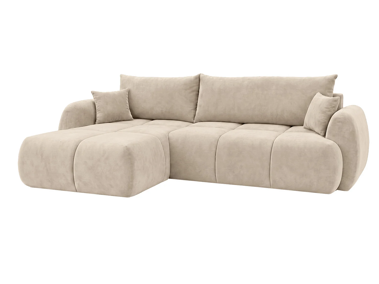 Ecksofa mit Schlaffunktion und Bettkasten, Veloursstoff Bluvel, Creme, Links, COCO