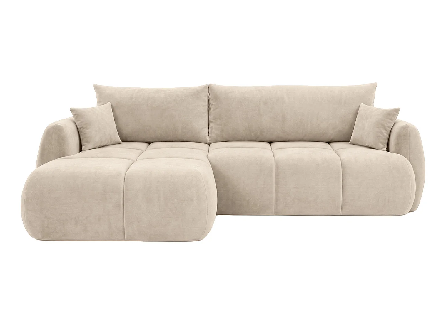 Ecksofa mit Schlaffunktion und Bettkasten, Veloursstoff Bluvel, Creme, Links, COCO