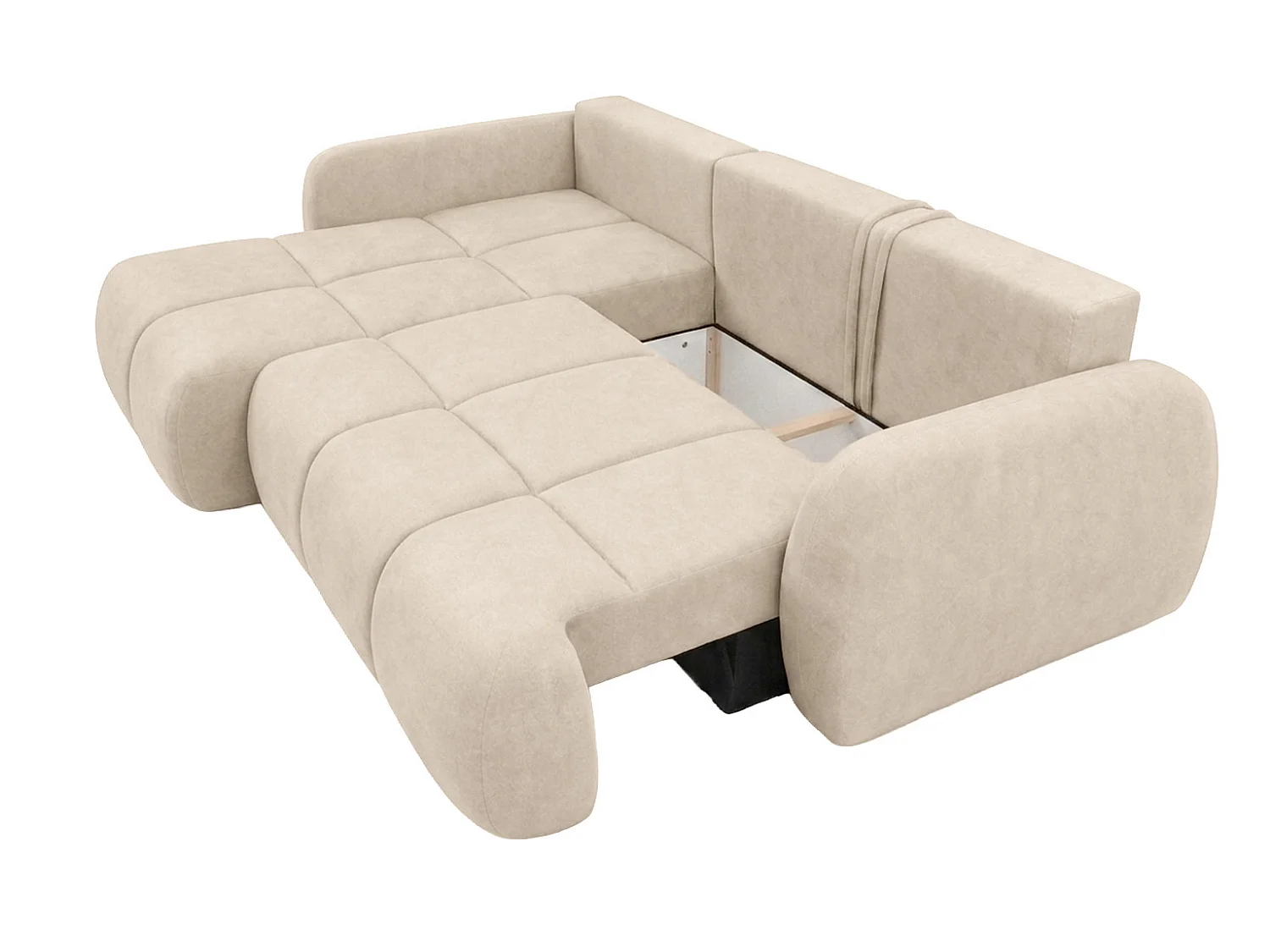 Ecksofa mit Schlaffunktion und Bettkasten, Veloursstoff Bluvel, Creme, Links, COCO