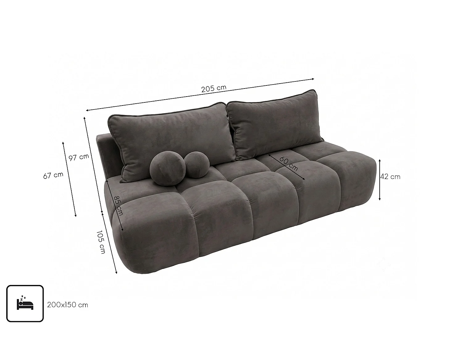 Canapé convertible avec coffre de rangement, tissu velours Bluvel, Gris cendré, COCO